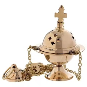 Small Size Brass Incense <b>Burner</b> Gold Finish Hand-made Religious Use With Chain And Lid <b>For</b> Meditation And Prayer Room - Product Image 6