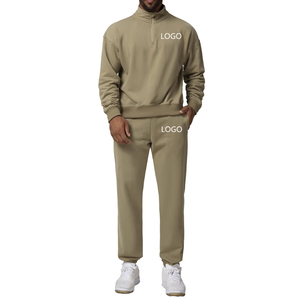 Ensemble de survêtement décontracté vert pour homme avec sweat-shirt à col zippé et pantalon de jogging, couleur unie, manches longues, coupe classique, idéal pour l'automne - Product Image 1