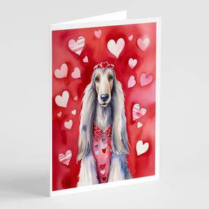 Whimsical A7 Tamaño 5x7 Tarjetas de notas en blanco Paquete de 8 Afghan Hound My Valentine Tarjetas de felicitación con sobres - Product Image 1