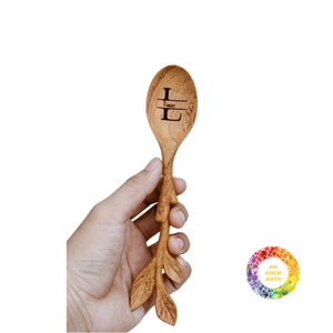 <b>Heart</b> Shaped <b>Wooden</b> Serving Spoon Set Long Handle Gold Plated Mirror Merry Christmas Engraving Classic Design for Presents - Product Image 2