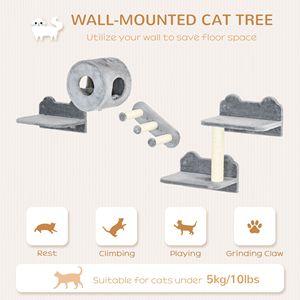 Set di 4 Pezzi Classico per Gatti in Legno Massello Grigio per Arrampicarsi, Riposare e Giocare - Product Image 4
