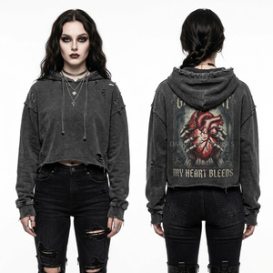 Sweat-shirt court marron personnalisé pour femme, coupe vintage, ourlet brut, motif graphique vampire anime, streetwear - Product Image 2