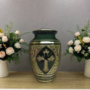 Pure Brass Holy Cross Bird Engraved Cremation <b>Urn</b> Handcrafted Metal Keepsake Memorial Ashes <b>Jar</b> for Adult Pet Funeral Customized - Product Image 2
