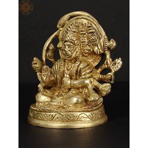 Sculpture artisanale indienne exotique de 3 pouces en laiton, modèle Panchmukhi Hanuman ZEF61, fabriquée en Inde pour offrir en cadeau - Product Image 3