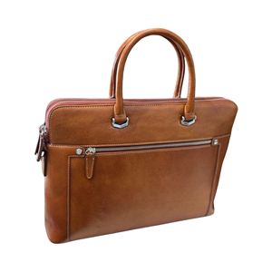 Maletín Unisex de Cuero Genuino, Suave, Casual, Azul Marino, Cierre de Cremallera Dorada, Impermeable, Ecológico y Ligero - Product Image 1