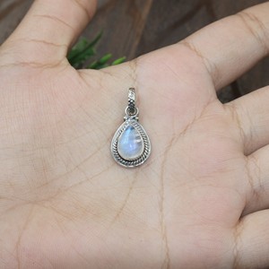 925 Sterling Silver Vintage Pear <b>Rainbow</b> Moonstone Pendant Handmade Artisan Gemstone Charm Women Gift Rose Yellow Gold Plated - Product Image 1