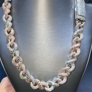 Rose gold moissanite <b>necklace</b> Cuban chain <b>statement</b> <b>necklace</b> Round brilliant cut moissanite Micro insert link chain - Product Image 2