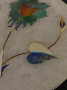 High Demand Marble Inlaid Flower Stone Coaster Set <b>Round</b> Big Slab Waterproof Design For Luxury Coffee Table Use - Product Image 2