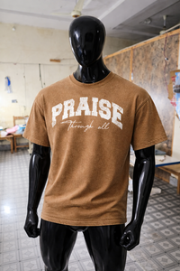 Camiseta Vintage Lavada en Marrón 'Praise Through All' - Camiseta Oversize con Estampado Gráfico Hip Hop y Logotipo Personalizado para Hombre - Product Image 5