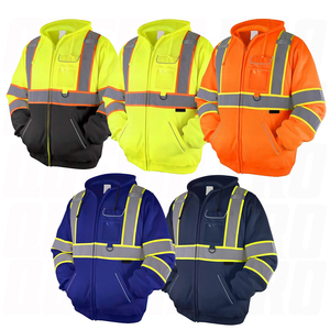 Men's High Visibility Reflective <b>Fleece</b> Hoodie <b>Work</b> Jacket Windproof Zipper Closure Safety Wear Autumn Regular Fit - Product Image 6