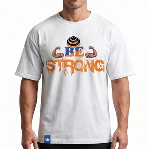 Camiseta Deportiva Personalizada para Hombre, Camiseta de Algodón Blanca para Gimnasio, Ropa de Entrenamiento de Fisicoculturismo, Camiseta de Manga Corta con Estampado Gráfico Be Strong - Product Image 1