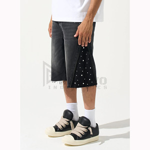 Shorts en jean unisexe à strass, taille haute, ornés de cristaux étincelants, style streetwear tendance pour l'été - Product Image 3