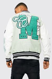 Obtenga sus parches bordados de chenilla personalizados Letterman Varsity Jacket Transpirable Tallas grandes Mangas de cuero Varsity Jacket - Product Image 3