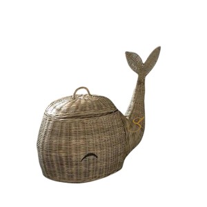 Cute Whale Woven Rattan Storage <b>Basket</b> <b>with</b> <b>Lid</b> Laundry Organizer Bin Boho Ocean Theme Nursery Room Decor - Product Image 2