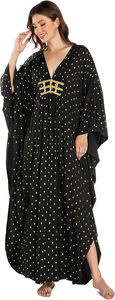 Abaya Larga con Estampado de Lunares Negros, Manga Larga, Corte Holgado, Cuello Redondo, Talla Grande para Mujer, Estilo Modesto para Uso Diario, Poliéster, Estilo de Medio Oriente - Product Image 2