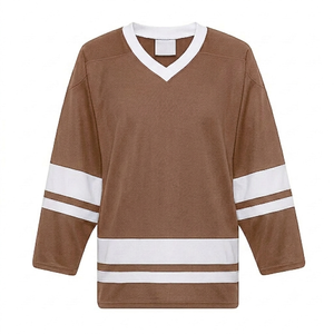 manufacturer warm brown Ice Hockey Jersey high quality Mesh Fabric jersey fabric team sports apparel polyester <b>athletic</b> v neck - Product Image 1