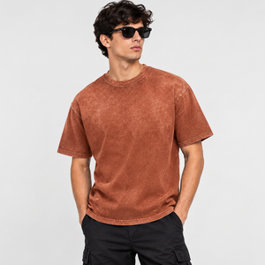 Custom Men's Oversized 100% Cotton <b>T</b> <b>Shirt</b> Vintage Washed Casual Style With Embroidery Detail Drop Shoulder Boxy Fit - Product Image 1
