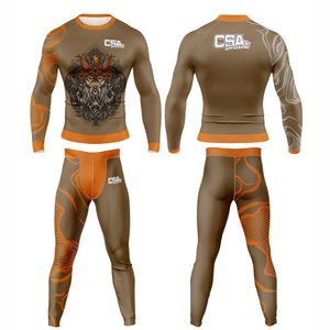 ชุดออกกำลังกาย MMA ขายดี ชุดรัดกล้ามเนื้อ BJJ Rush Guard และกางเกงขาสั้น ผ้าสแปนเด็กซ์สั่งทำพิเศษ พิมพ์ลายแบบ Sublimation ชุดรัดกล้ามเนื้อผู้ชาย - Product Image 1