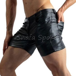 กางเกงขาสั้นหนังดีไซน์เนอร์สำหรับผู้ชายรุ่นใหม่ ระบายอากาศได้ดี สีพื้น เอวปรับได้ รับผลิตแบบ OEM - Product Image 4