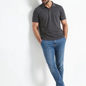 Polo de manga corta para hombre, color gris oscuro, de punto de algodón transpirable, corte regular, con botones, estilo casual, muy vendido. - Product Image 1
