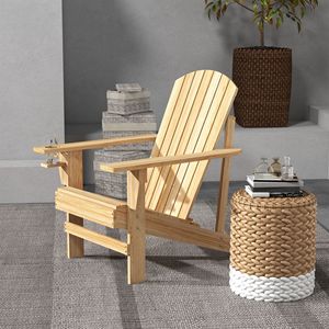 Sedia Adirondack Moderna con Portabicchieri in Legno Naturale e Plastica Pieghevole per Uso Esterno - Supporta 150 kg per Patio, Giardino, Balcone, Spiaggia - Product Image 2