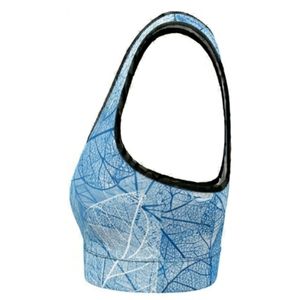 Women's Racerback Sports Bra Blue Leaf Print Summer Gym Medium Support Breathable Spandex Polyester Yoga <b>Top</b> <b>Mesh</b> Back Design - Product Image 3