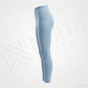 High Waist Full Length <b>Women's</b> <b>Leggings</b> Seamless Solid Light Blue Sporty Stretch Breathable Comfortable Knitted Spandex Nylon - Product Image 3