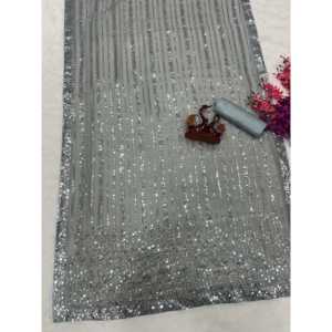 ชุดส่าหรีมีขอบลูกไม้ปักเลื่อมสำหรับงานปาร์ตี้ชุดราตรีปักเลื่อม - Product Image 3