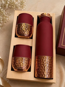 UNICORN HANDICRAFTS Copper <b>Water</b> <b>Bottle</b> Set Maroon Hammered Finish Portable Travel Drinkware Classic Design Eco-friendly Lids - Product Image 4