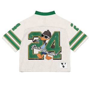 Jersey de Fútbol Americano Personalizado OEM con Gráficos de Dibujos Animados en Verde y Blanco, Estilo Varsity con Número 24, Ropa Deportiva de Malla Personalizada OEM al por Mayor - Product Image 5