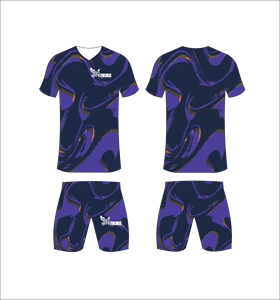 Ensemble de maillot de football sublimé pour homme Ferocious Clothing, col en V, manches courtes, évacuation de l'humidité, coupe athlétique, toutes saisons, motif violet - Product Image 1