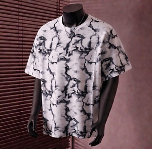 Premium Black Marble Effect Men's Loose Fit T-Shirt Personalized Embroidery Custom Design <b>Hip</b> Hop Street Style - Product Image 6