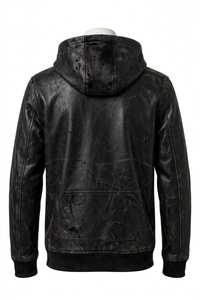 เสื้อแจ็คเก็ตหนังผู้ชายแบบมีฮู้ด ซิป ¼  พร้อมกระเป๋าจิงโจ้ - Product Image 6