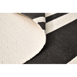 Alfombra Tejida a Mano de Lana con Diseño Geométrico del Suroeste, Color Negro Marfil, Estilo Tribal Azteca Boho con Flecos, Decoración para Sala de Estar - Product Image 3