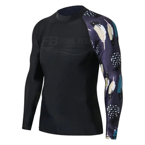 เสื้อรัดรูปแขนยาวสำหรับผู้ชายแบบ OEM สั่งทำพิเศษ พิมพ์ลายด้วยความร้อน แห้งเร็ว ผลิตจากผ้าสแปนเด็กซ์/โพลีเอสเตอร์ สำหรับ MMA และชุดว่ายน้ำ - Product Image 4