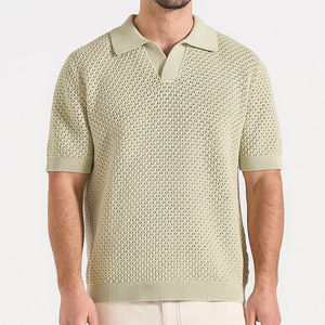 Camiseta de Punto para Hombre, con Cierre, Manga Corta, Color Sólido, Casual, Transpirable, Corte Regular, Verde Claro, Tela de Poliéster - Product Image 1