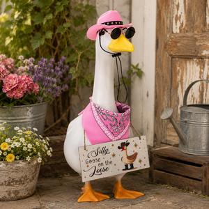 Pink Western Goose Costume Cowboy Hat Sunglasses Paisley Scarf <b>Wooden</b> <b>Sign</b> Porch Yard Decor - Product Image 1
