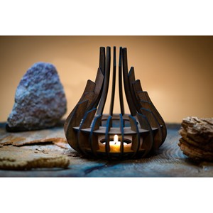 Portavelas Geométrico de Madera de Acacia al por Mayor |   Artesanía de Moradabad - Product Image 1