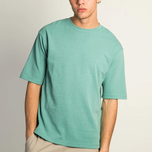 T-shirt décontracté blanc à col rond et manches courtes pour homme, 100 % coton, coupe classique, jersey uni tricoté, teinture unie - Product Image 5
