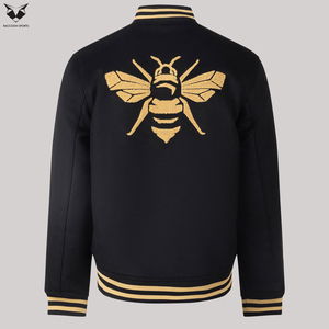 Premium Black Varsity Jacket Men Gold Striped Ribbing Letterman Jacket Minimalist Blank Baseball Bomber Jacket Plus Size Wear - Product Image 2