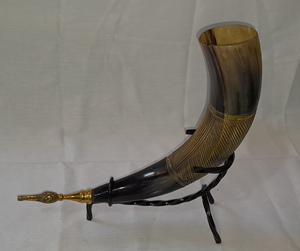 Viking <b>Drinking</b> <b>Horn</b> with Norse Knotwork Engraving, Leather Wrap and Stand – Medieval Nordic <b>Horn</b> Cup for Festival, Decor - Product Image 3