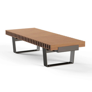 Modular Curved Outdoor Bench with Weather-Resistant Wood Slats and Steel <b>Frame</b> for Park Plaza - Product Image 2