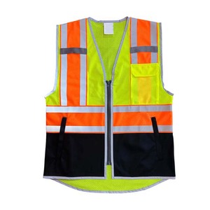 Gilet réfléchissant haute visibilité, jaune fluorescent, vert, orange, sans manches, avec fermeture éclair, vêtements de travail - Product Image 1