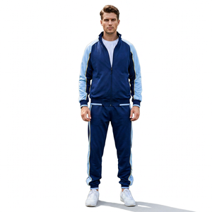 Ensemble de survêtement bleu marine pour homme, fermeture éclair intégrale, style sportif, avec poches latérales, en polyester, idéal pour l'automne - Product Image 4