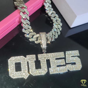 Collar con colgante de diamante cultivado en laboratorio estilo hip hop, cadena cubana chapada en oro blanco para hombre. - Product Image 1