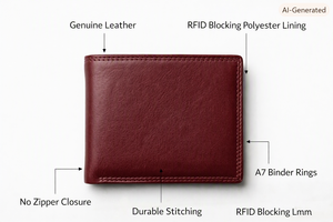 WRIZA Genuine Leather A7 Men's Binder <b>Wallet</b> WI-091 RFID Blocking Polyester Lining Durable 13 Color No Zipper Card <b>Holder</b> Black - Product Image 6