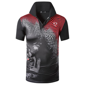 Men's <b>Black</b> Red Geometric Print <b>Polo</b> Shirt Short Sleeve Quick Dry Knitted Polyester Sporty Style - Product Image 4