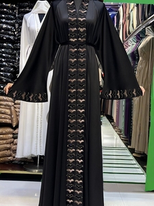 High Quality Modest Dubai Beaded Sequined Long Sleeve <b>Abaya</b> Muslim Traditional Handmade Wedding Women Breathable V Neck - Product Image 4