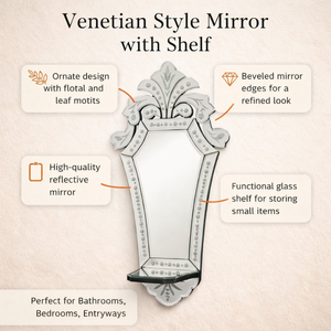 Espejo de Pared Barroco Veneciano Vintage de Lujo |   Espejo Decorativo con Marco Tallado Ornamentado Antiguo para Decoración de Interiores del Hogar - Product Image 5