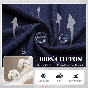 <b>Men</b> Classic Long Sleeve <b>Pajamas</b> <b>Set</b> Navy Blue Cotton Knitted Soft Autumn Sleepwear With Pockets - Product Image 5